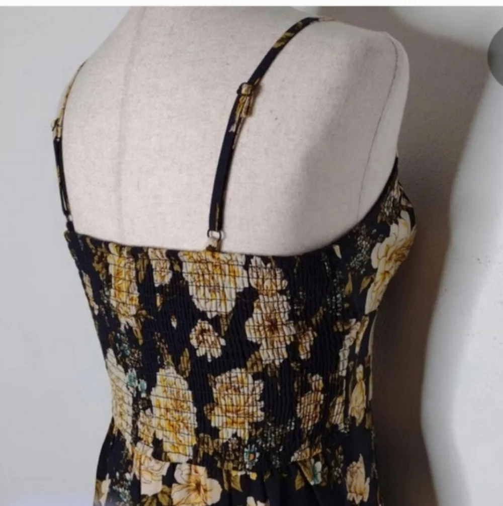 NWT Spring Navy Blue Jumpsuit with Yellow-Gold Floral print Slit - Picture 5 of 14